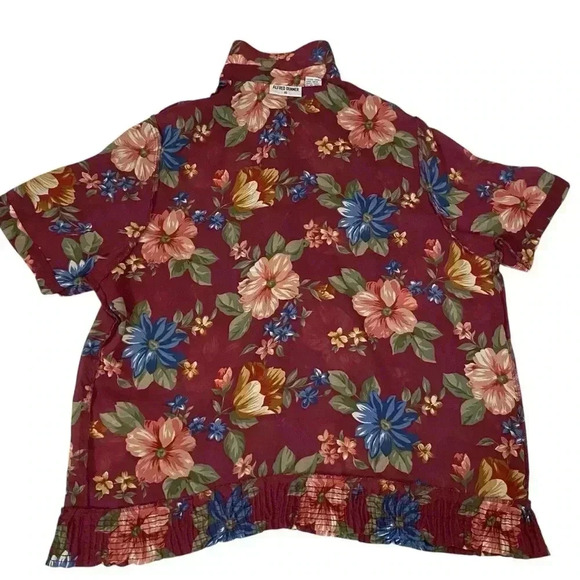 VGT ALFRED DUNNER Women's Dress Blouse Floral Print Elastic Hem Burgundy Size 16 - Picture 9 of 11